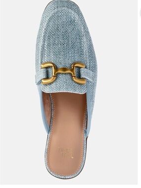 Time and Tru Light Blue Woven Slip-On Mule with Gold Hardware